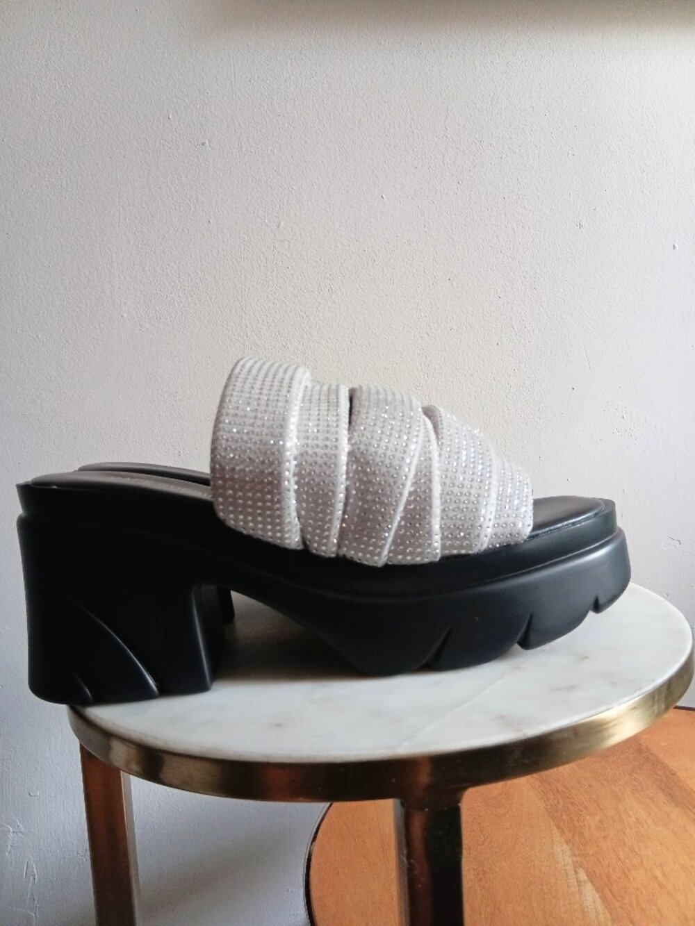 Cape Robbin Cani Black Rhinestone Platform Slide Sandal
